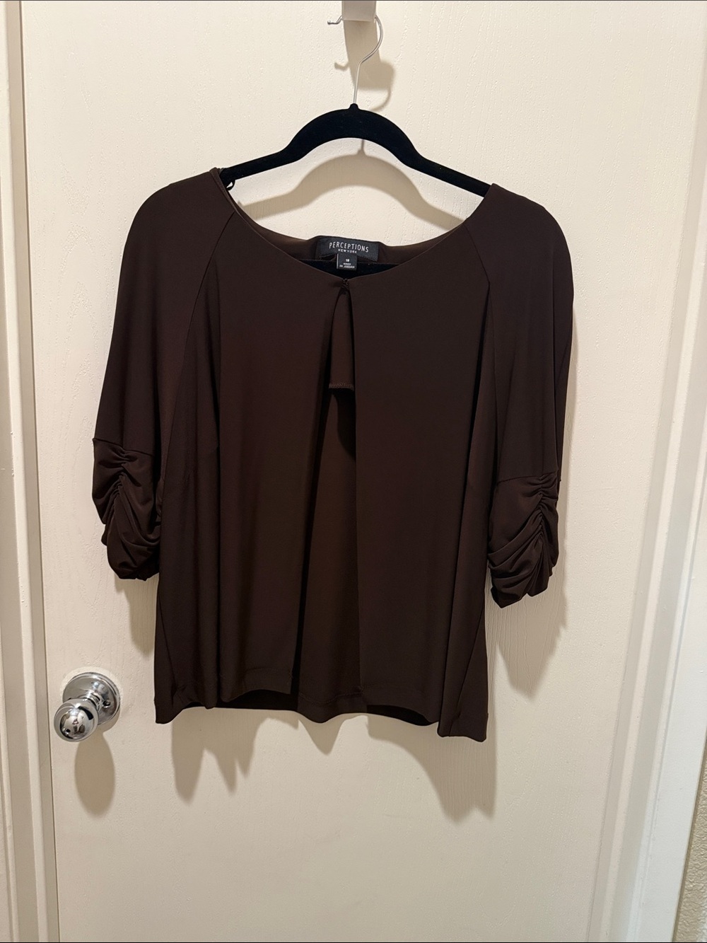 Directioners Brown Ruched Sleeve Scoop Neck Blouse